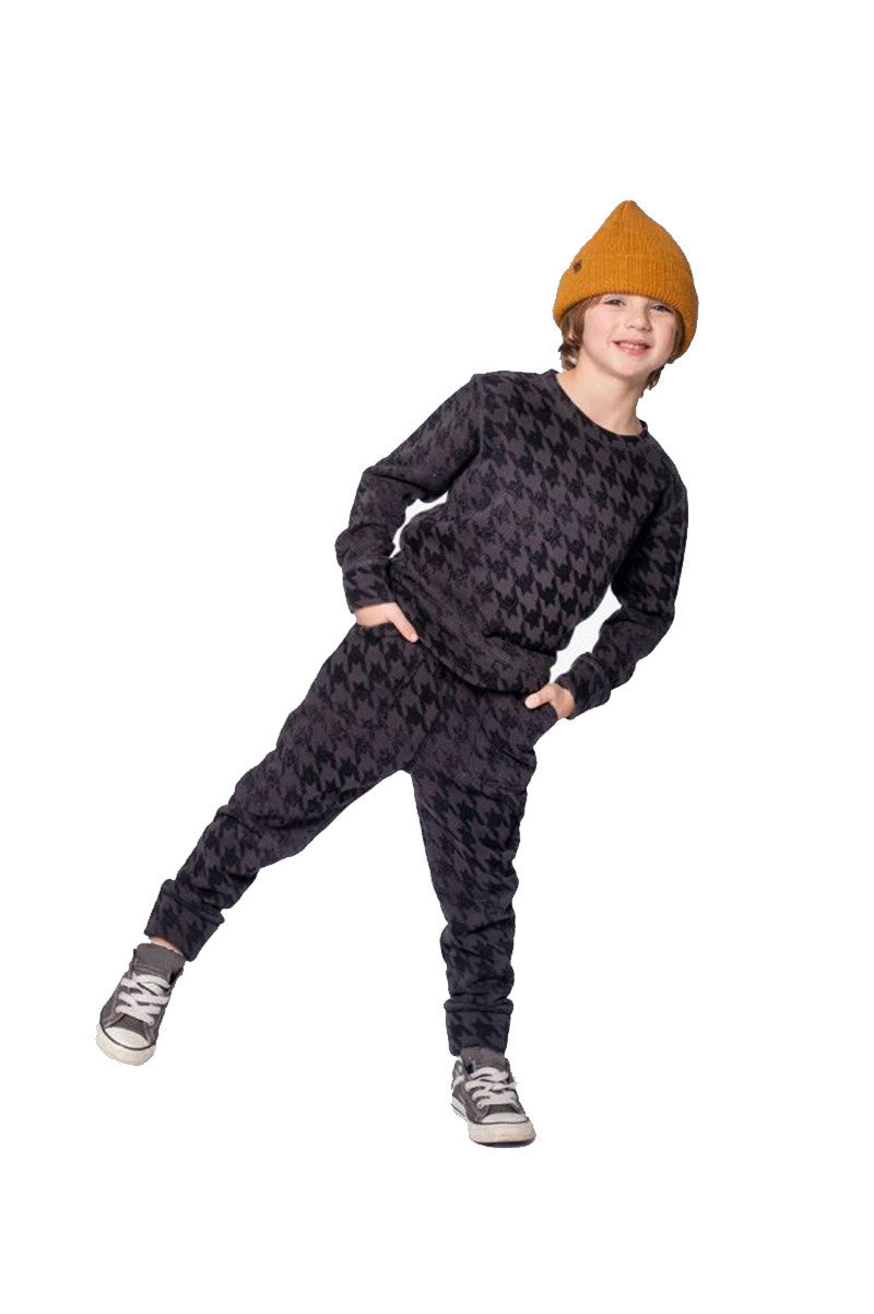 revel crewneck in black houndstooth