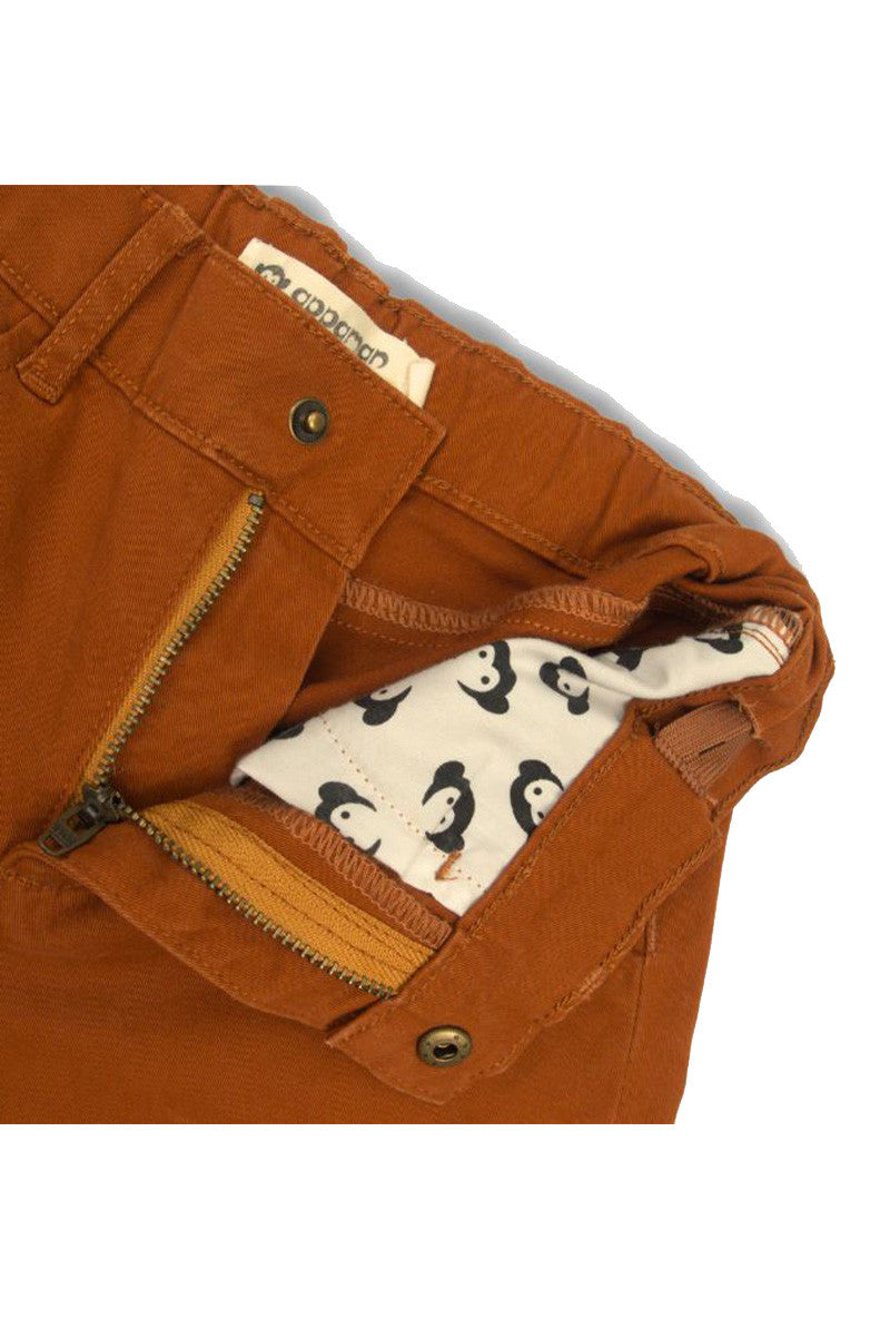 slim chino pants in terracotta detail view