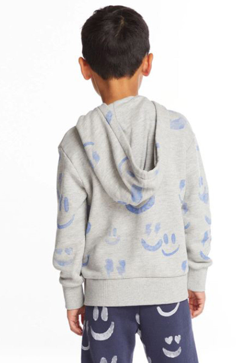 smiles zip up hoodie in heather grey back view