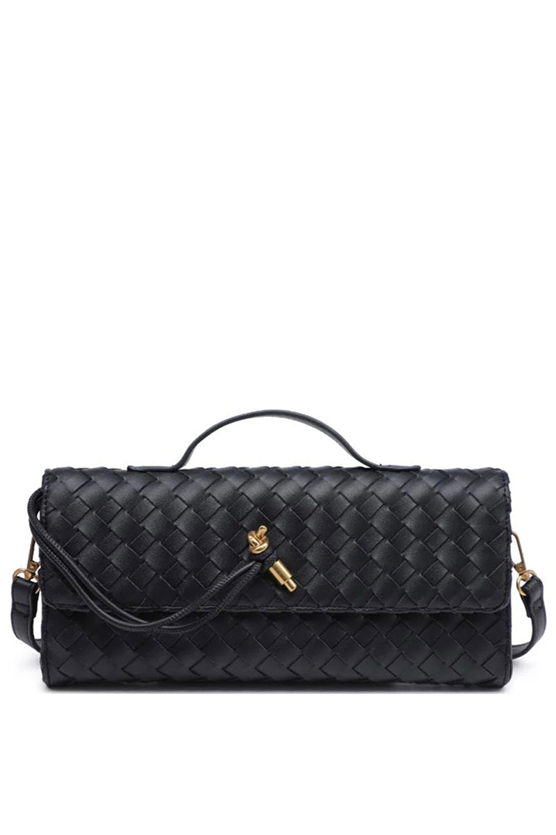 Top Handle woven crossbody bag in black