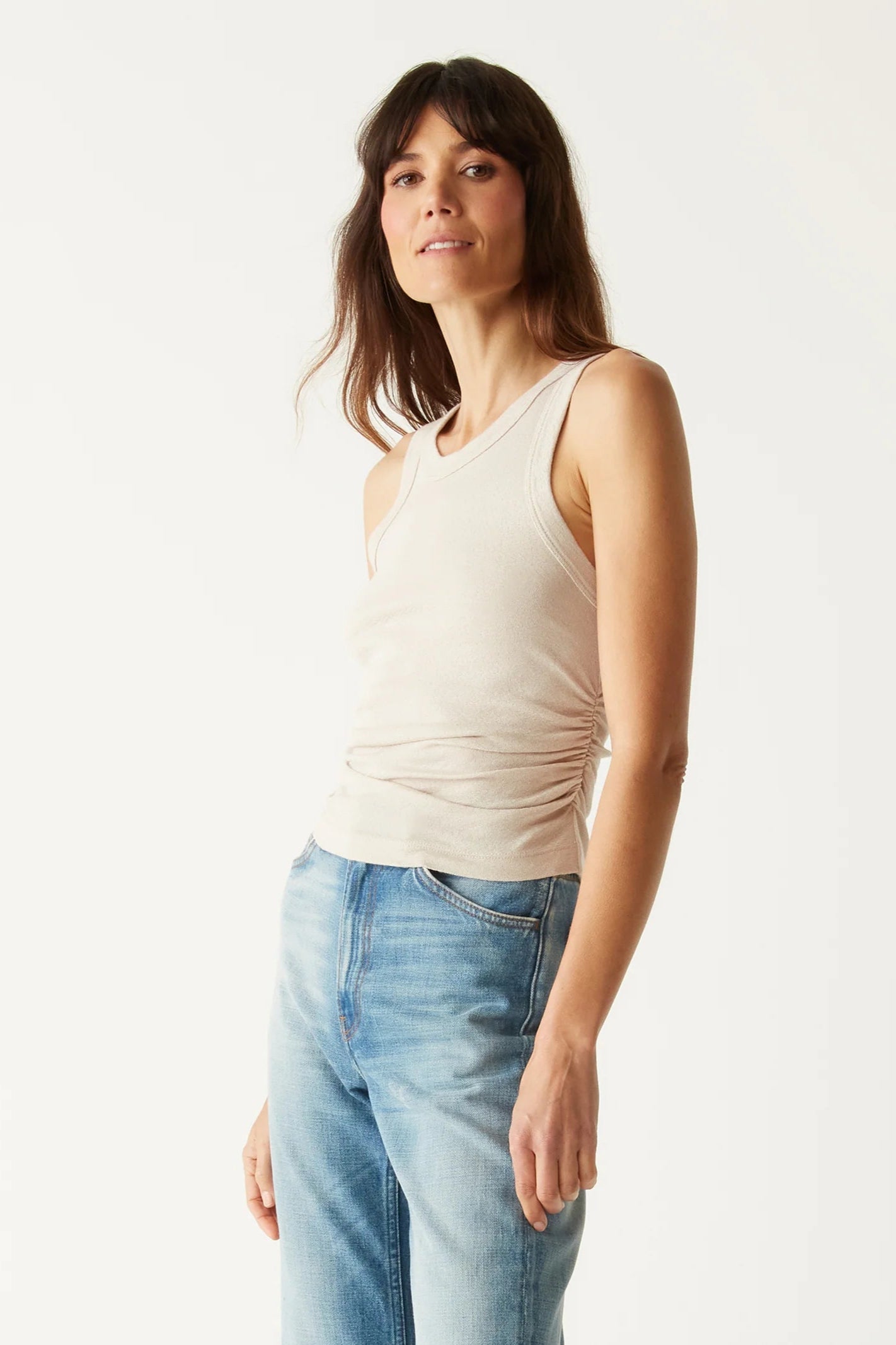 ELLA CROP TANK IN CEMENT SIDE VIEW