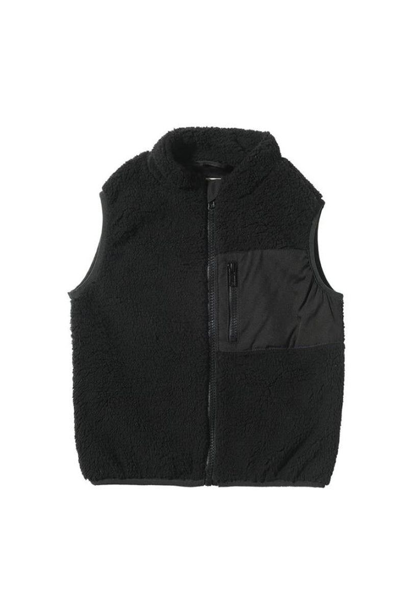 Gilt sherpa vest in black front flat view