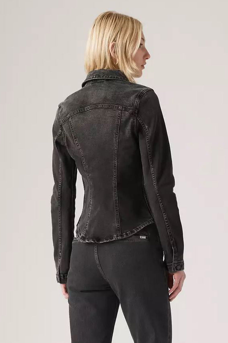 slim trucker jacket back view born leader black