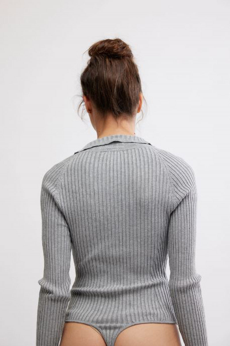 Long sleeve ready for it bodysuit in grey back view