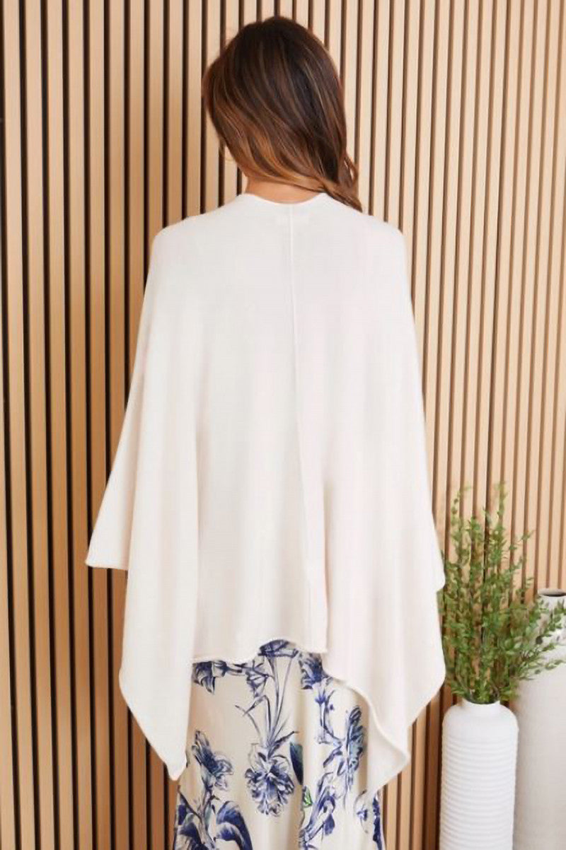 Knit dolman open cardigan in ivory back view