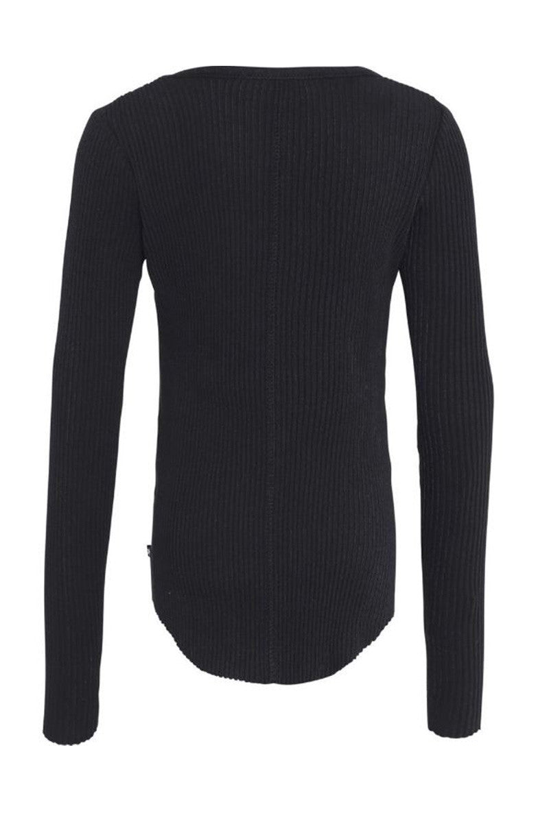 Rochelle rib long sleeve top in black back view