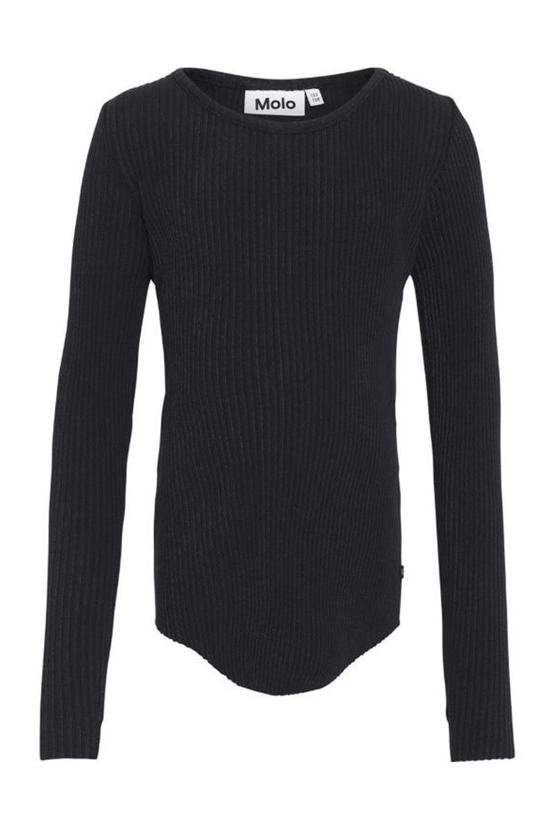 Rochelle rib long sleeve top in black front view