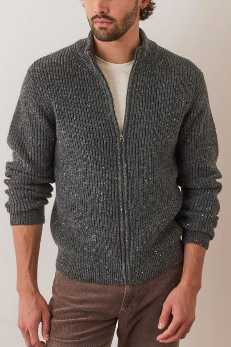 Iverness sweater jacket in charcoal front view