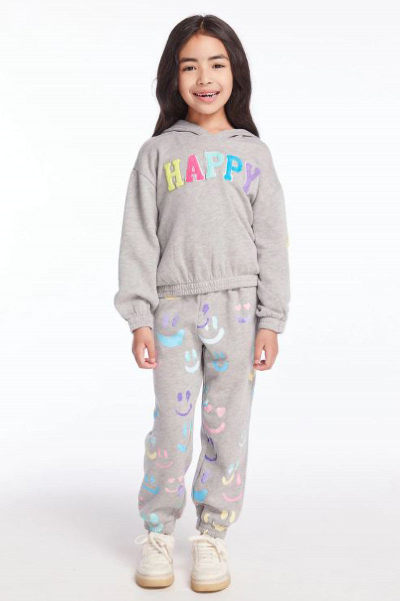 Smiley daze sweatpant with hoodie set in gray front view