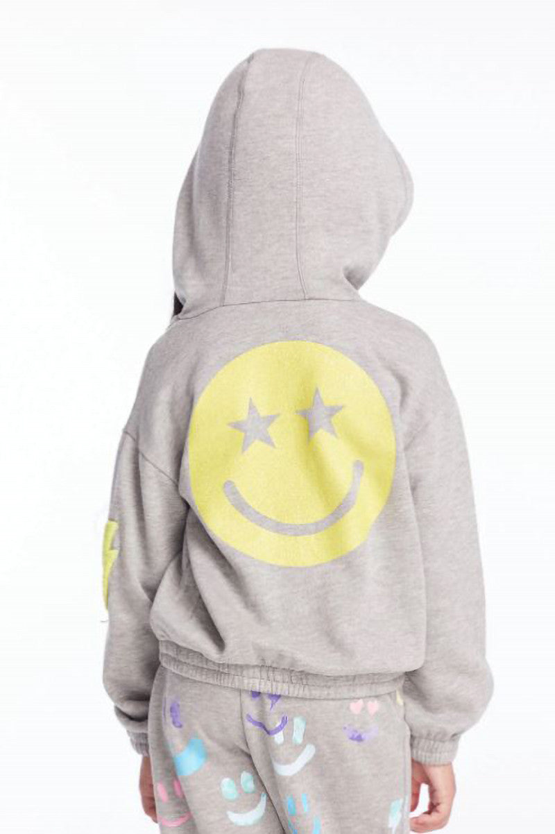 Smiley daze hoodie in gray back view