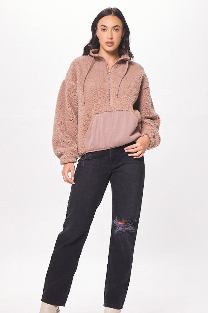 Fleece half zip in mocha