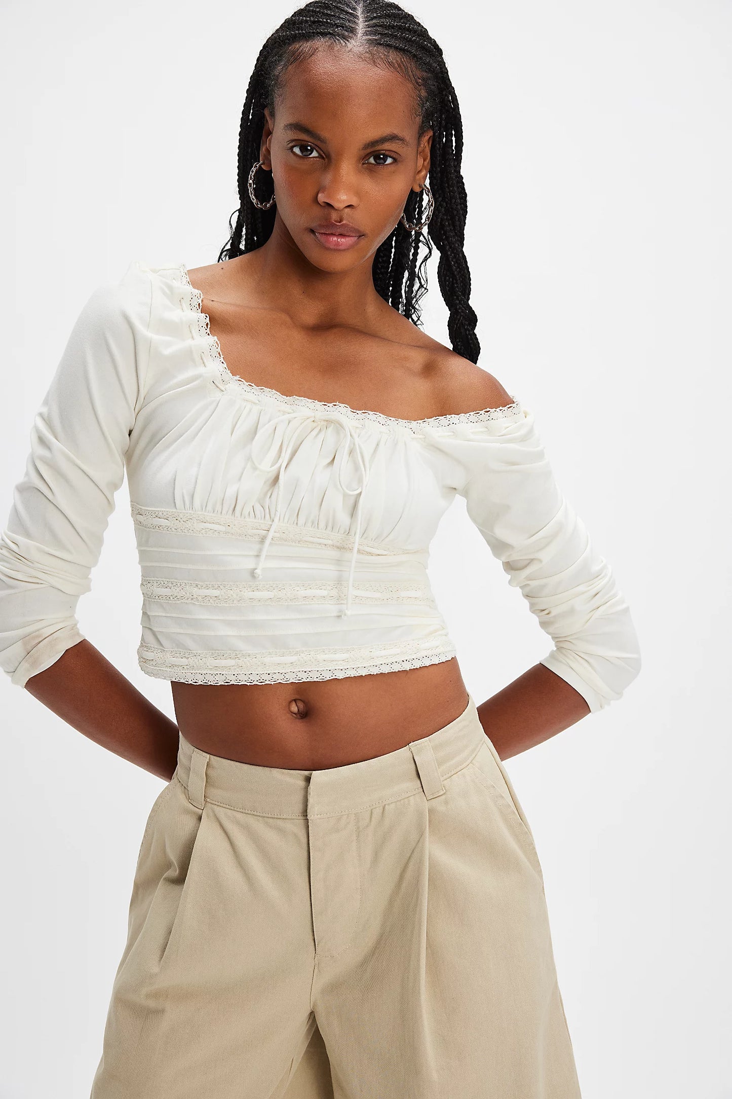 scarlet smocked long sleeve in ivory front view