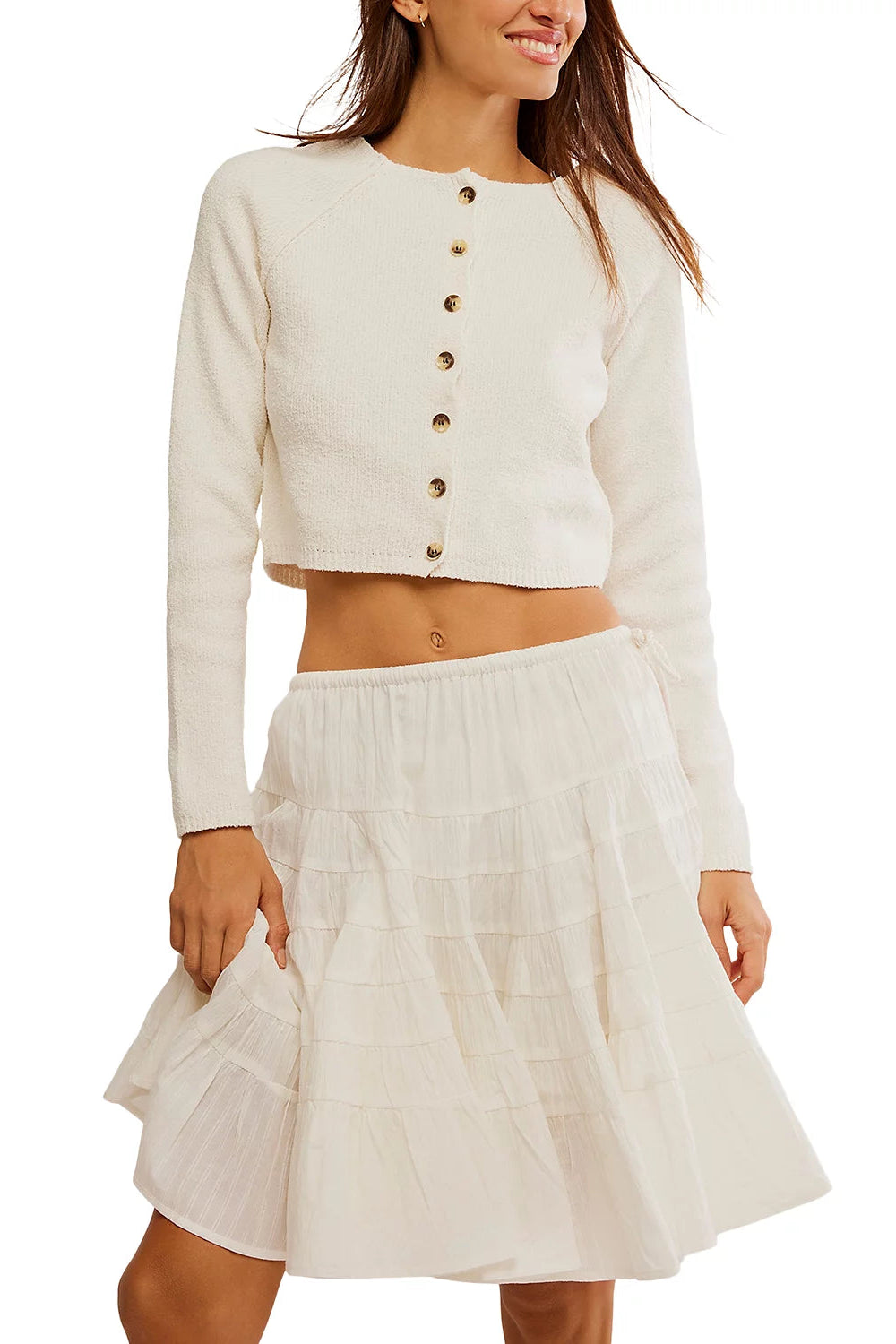 Shrunken Sydney Cardi in optic white front view