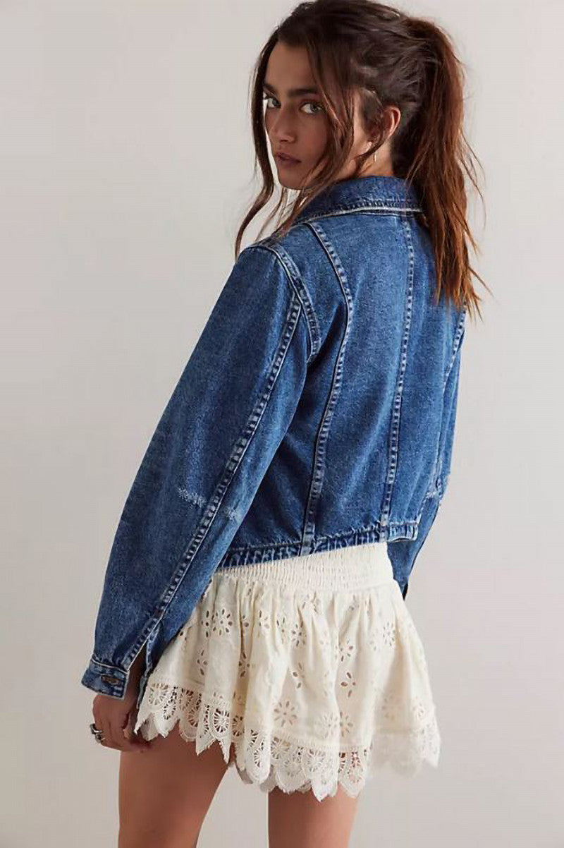 Jade denim jacket in high dive back view