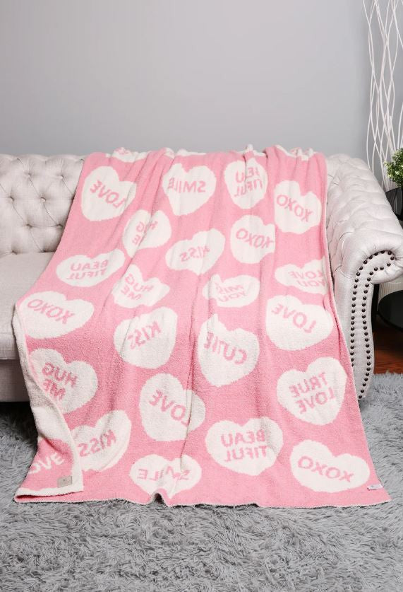 Candy Hearts Soft Throw Blanket back view