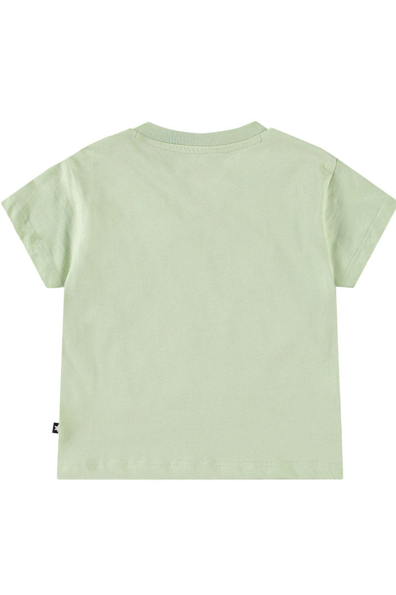 Enzo short sleeve tee in misty green with smiley face back view