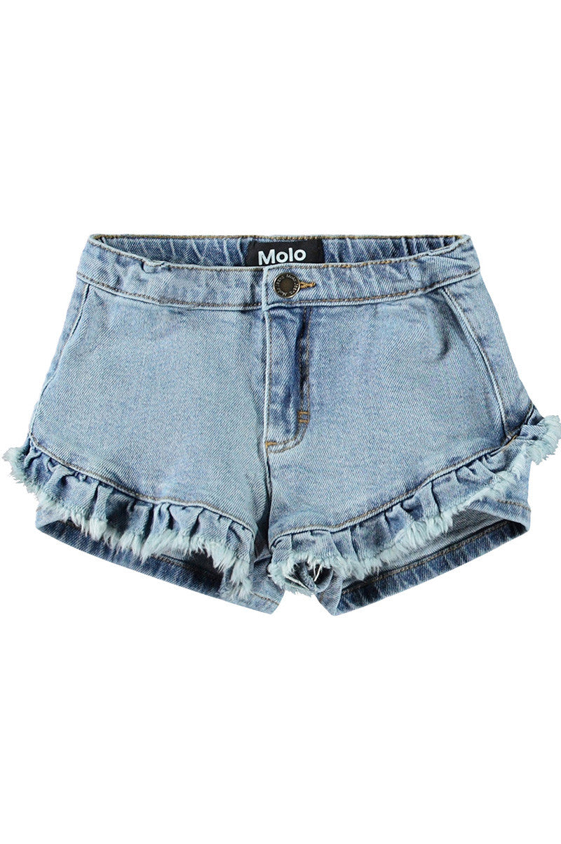 Agnetha denim short in distressed wash front view