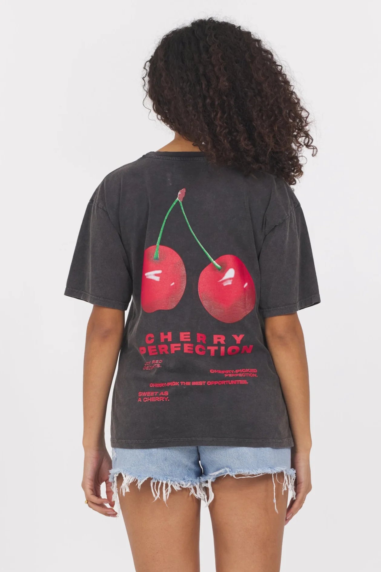 GRAPHIC TEE SHIRT IN CHERRY BLACK BACK VIEW