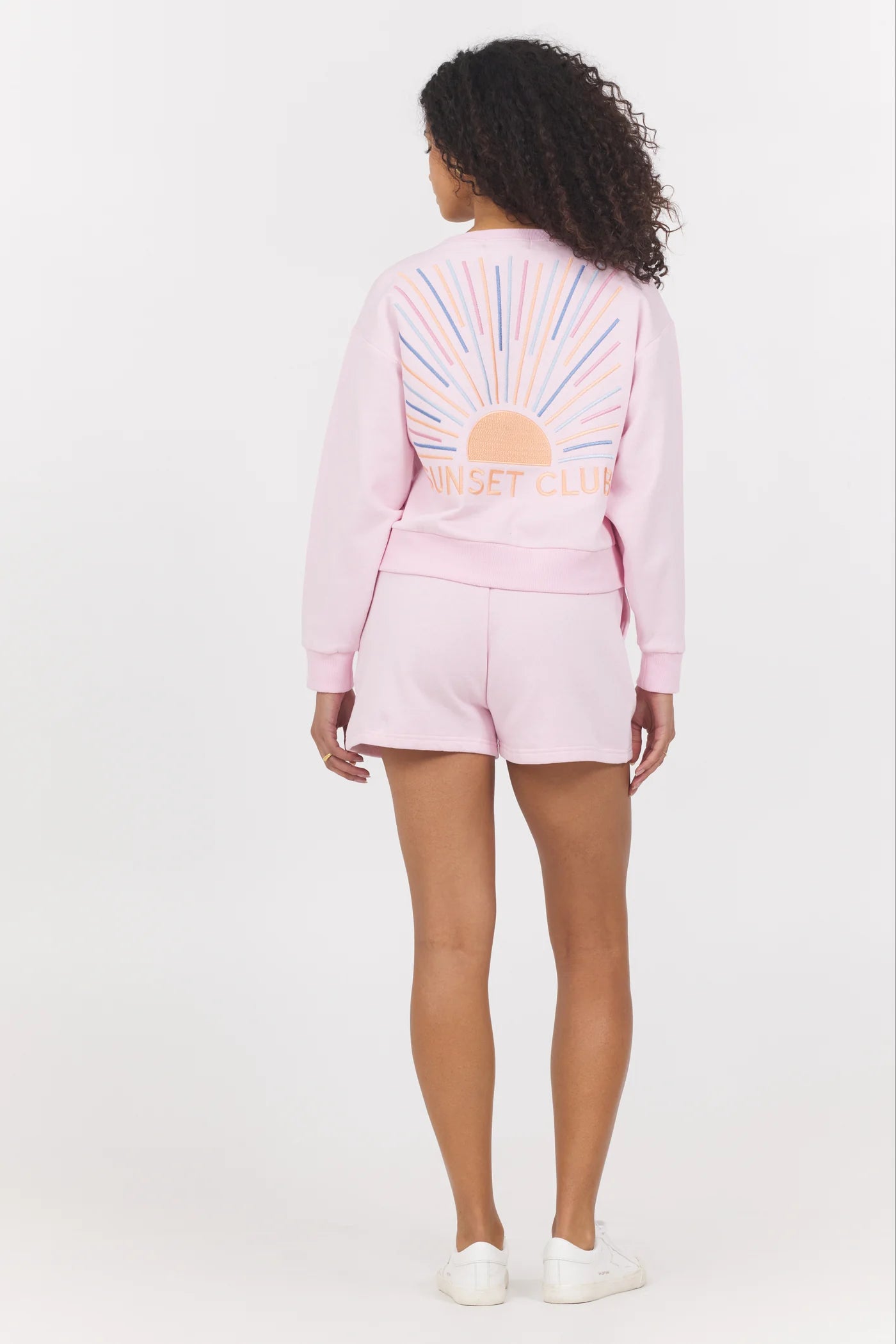 MULTI EMBLEM HEAVY SURF WASHED CREW IN HIBISCUS PINK BACK VIEW
