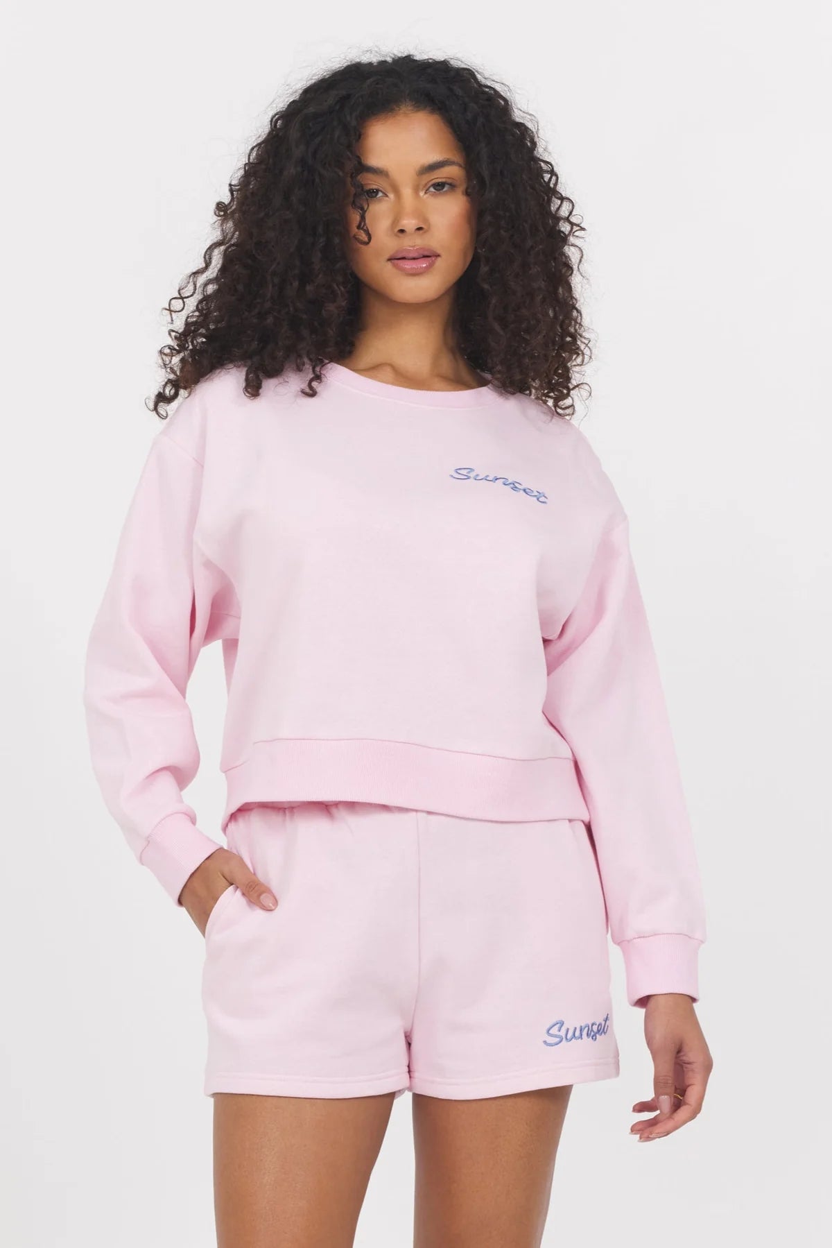 MULTI EMBLEM HEAVY SURF WASHED CREW IN HIBISCUS PINK FRONT VIEW