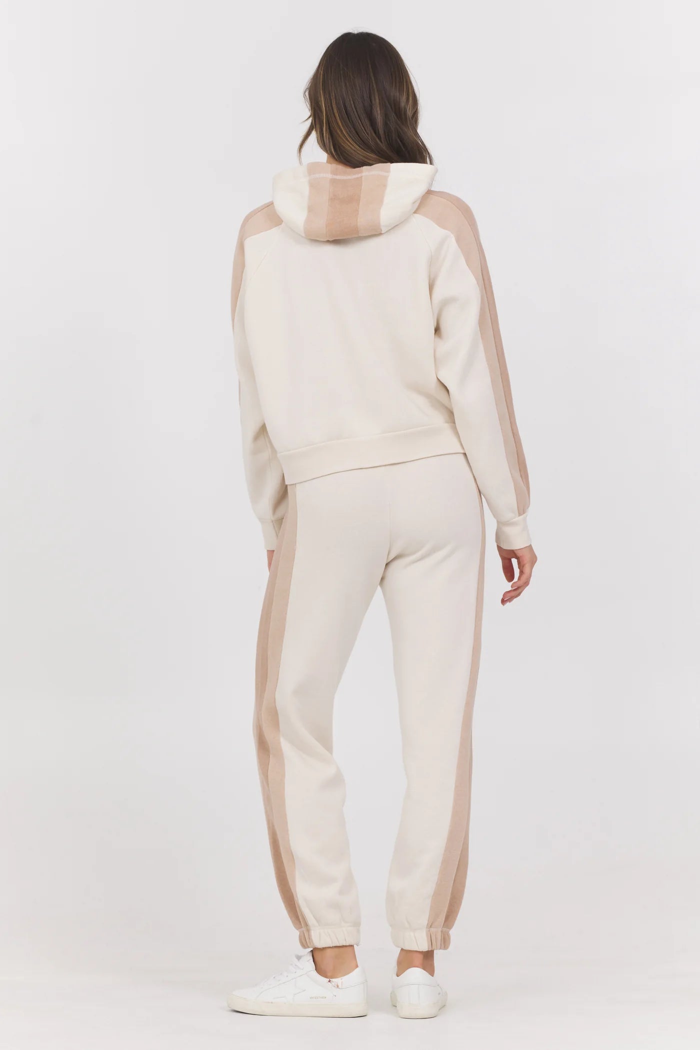 COLORBLOCK BURNOUT FLEECE HOODIE IN COCONUT MULTI BACK VIEW