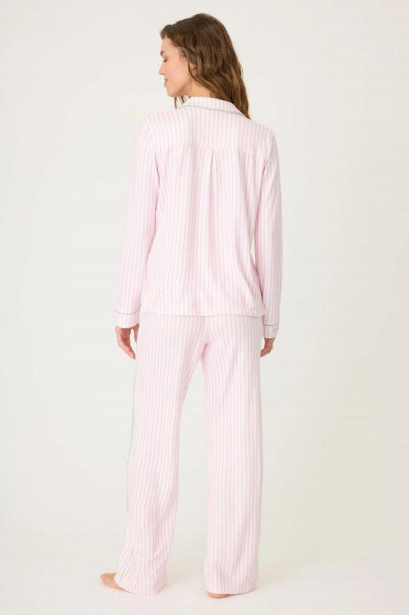 Happiest on the court pj set in ivory pink stripe back view