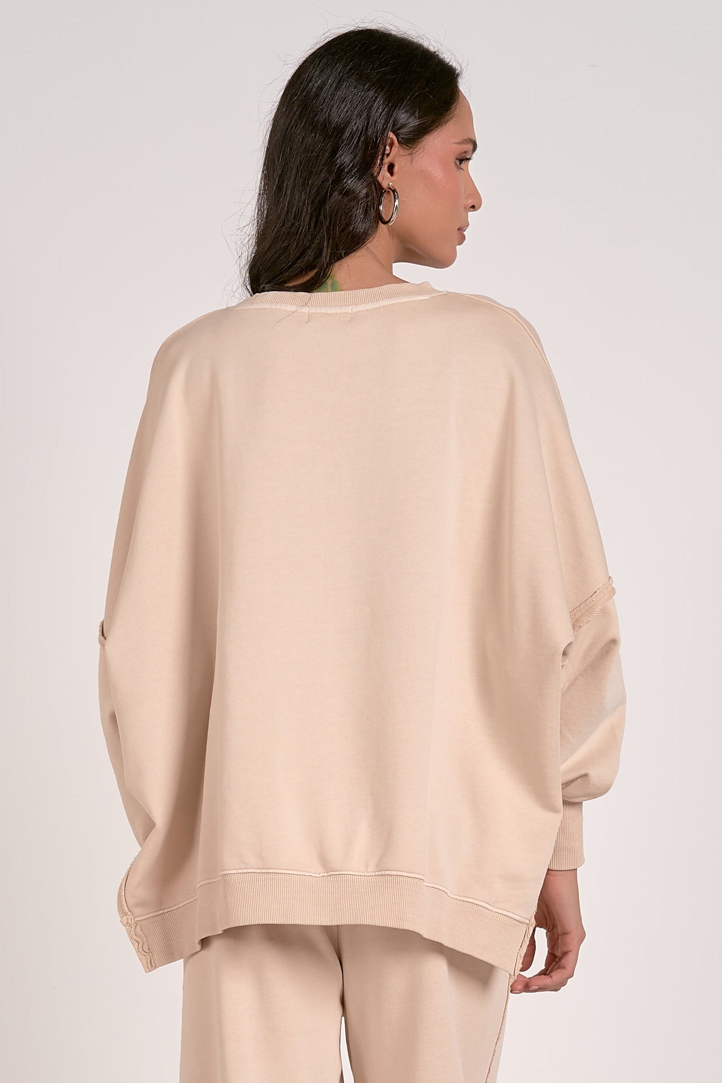 OVERSIZED CREWNECK SWEATSHIRT IN SAND BACK VIEW