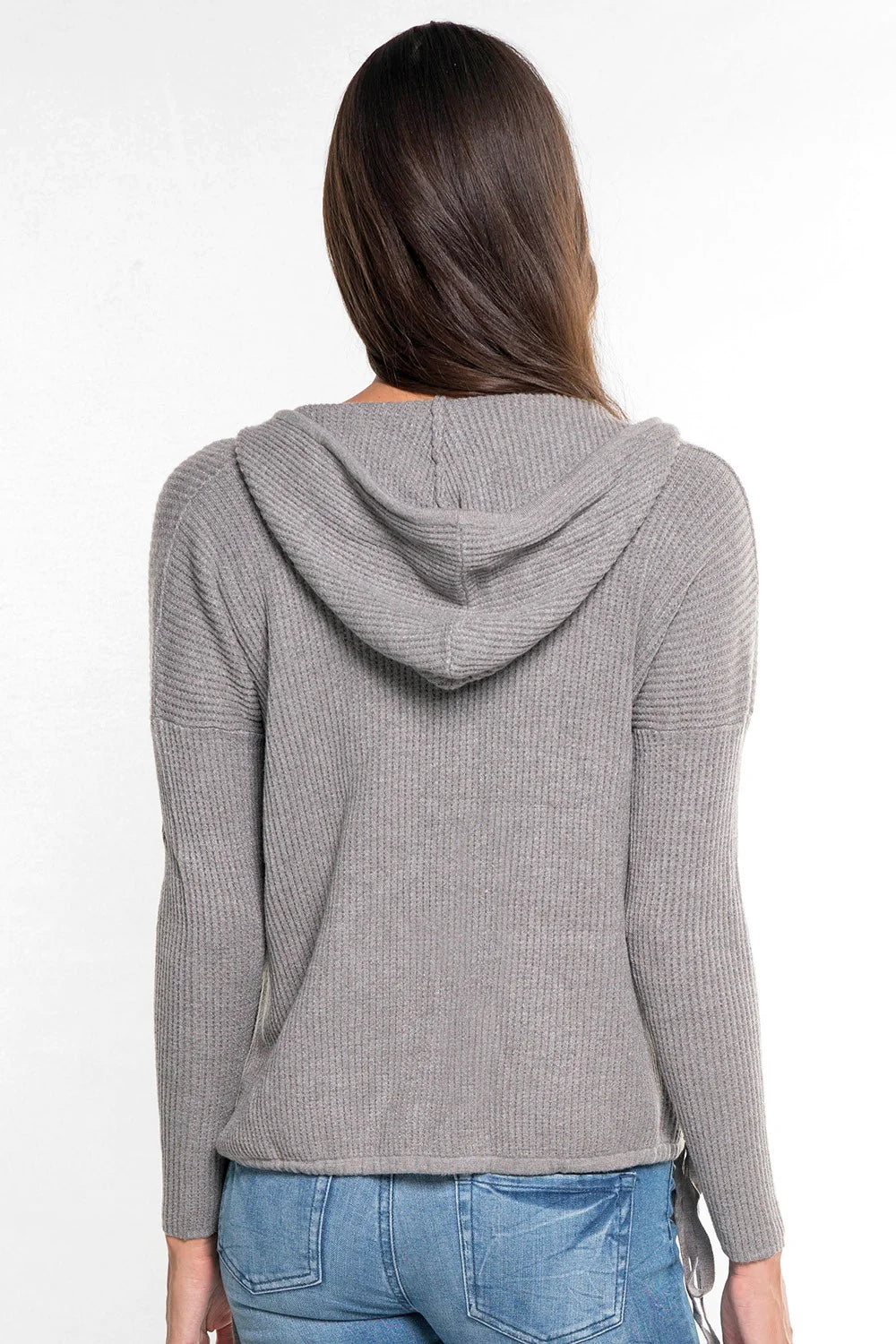 Waffle knit hoodie in heather ash back view
