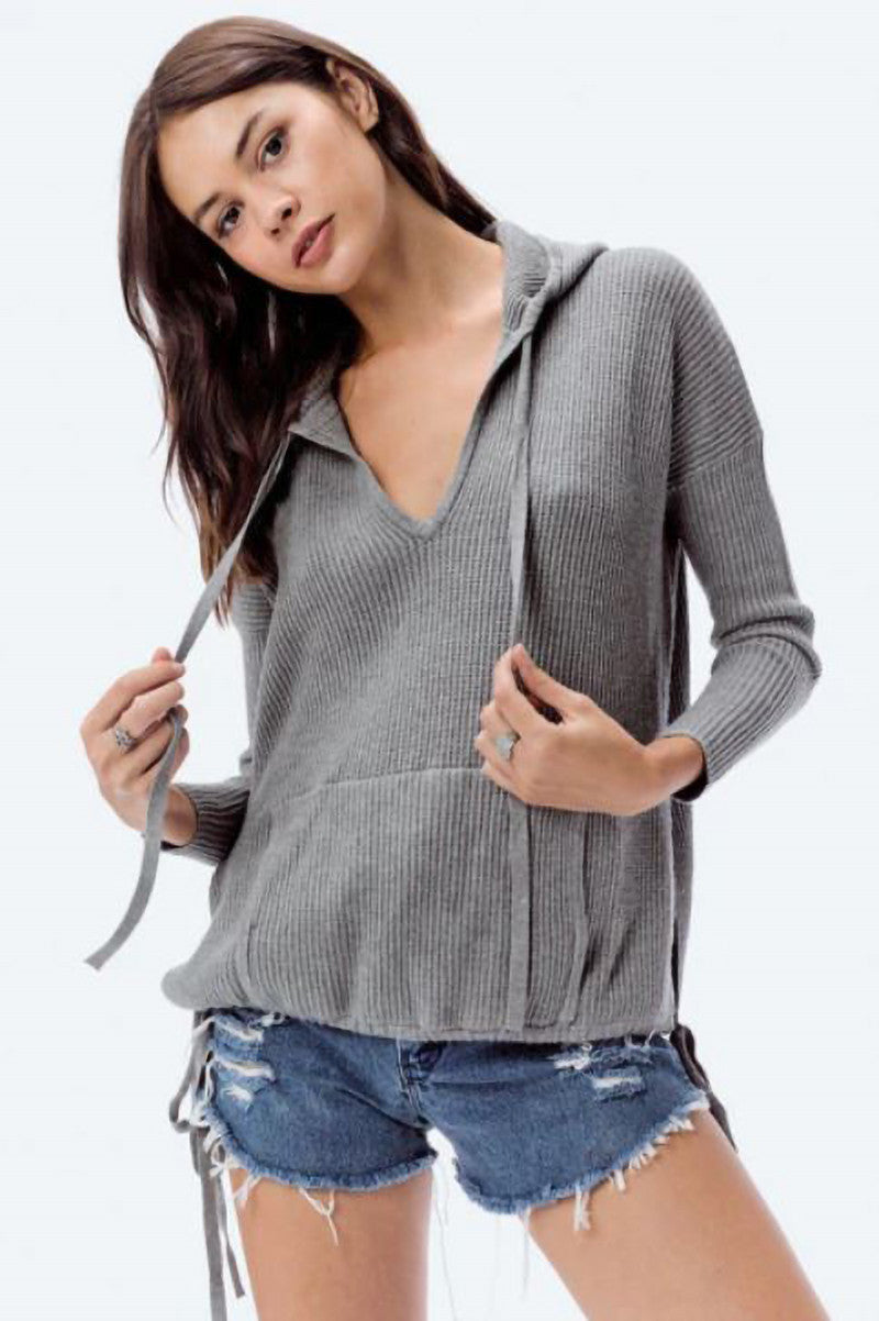 Waffle knit hoodie in heather ash front view