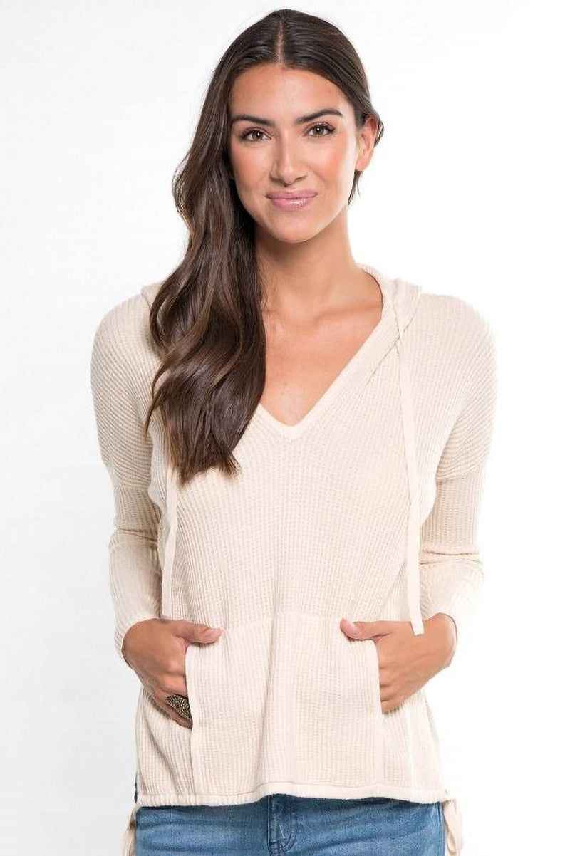 Waffle knit hoodie in vanilla front view