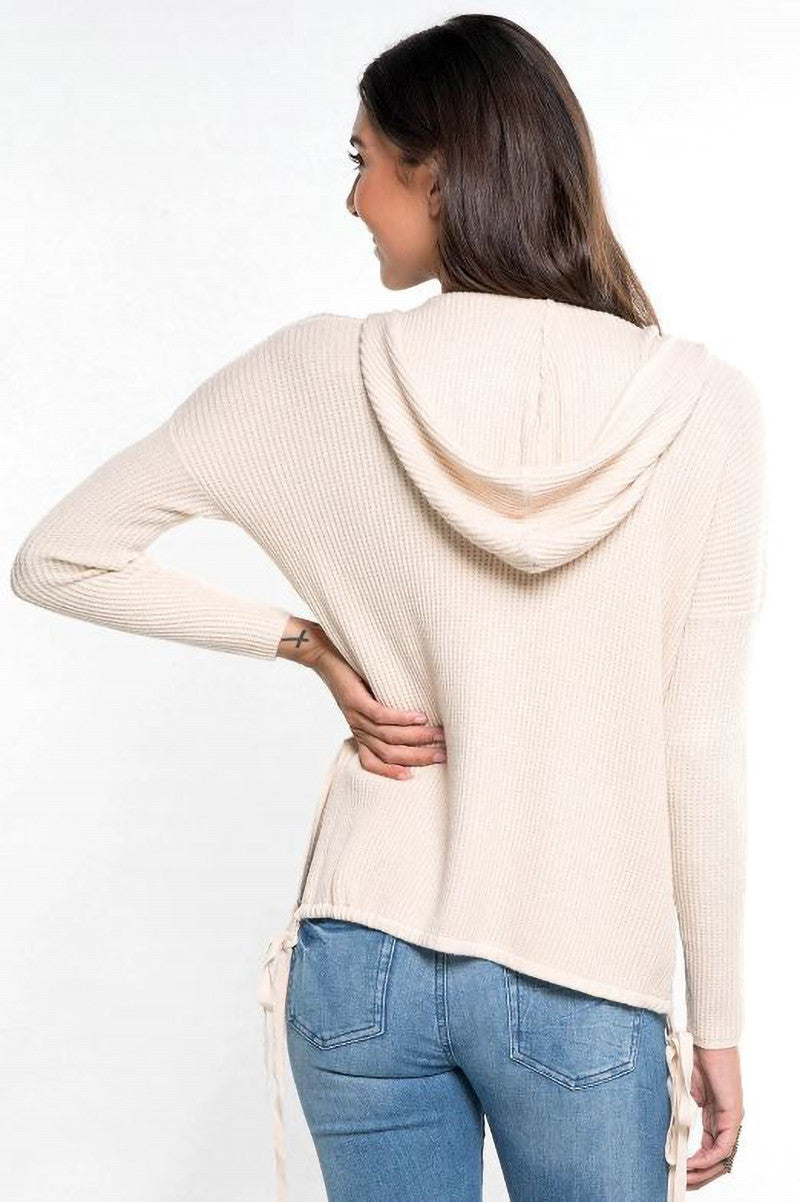 Waffle knit hoodie in vanilla back view