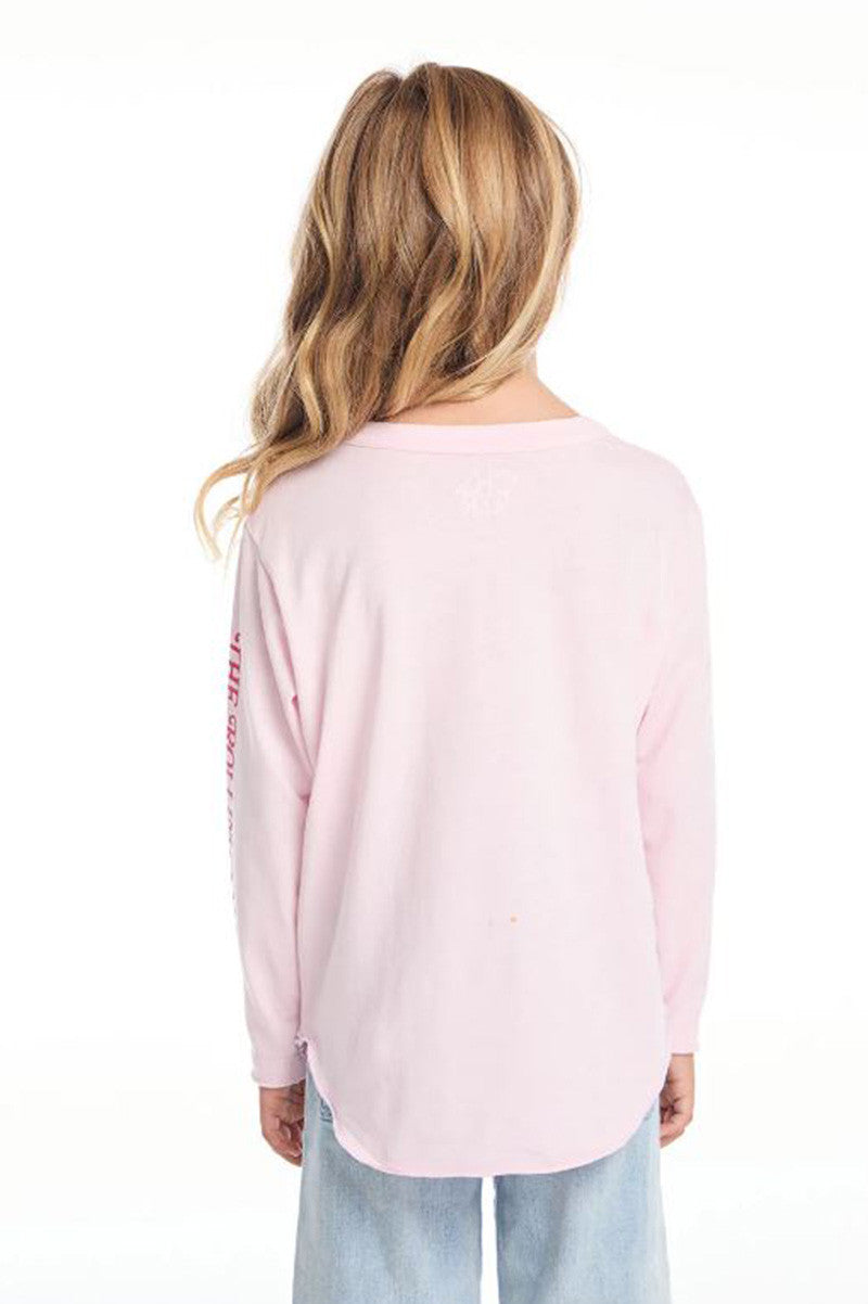 Rolling stones with the band long sleeve tee in pink cloud back view