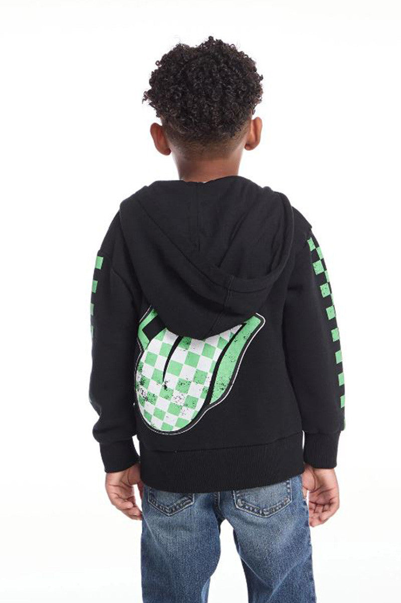 Rolling stones checker tongue zip up hoody in black back view