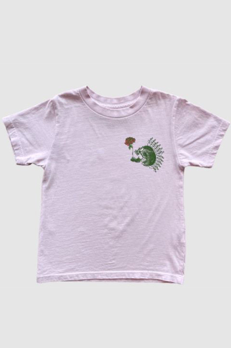 Grateful dead skull & rose tee in preppy pink front view