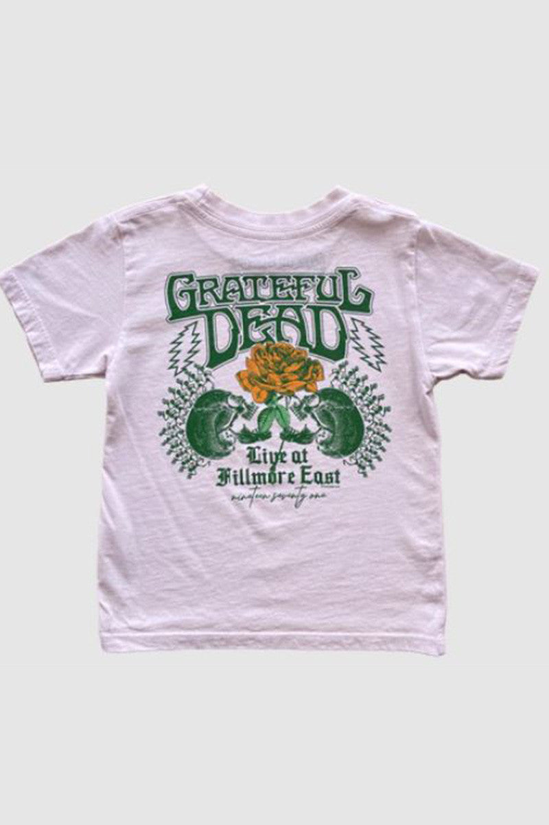 Grateful dead skull & rose tee in preppy pink back  view