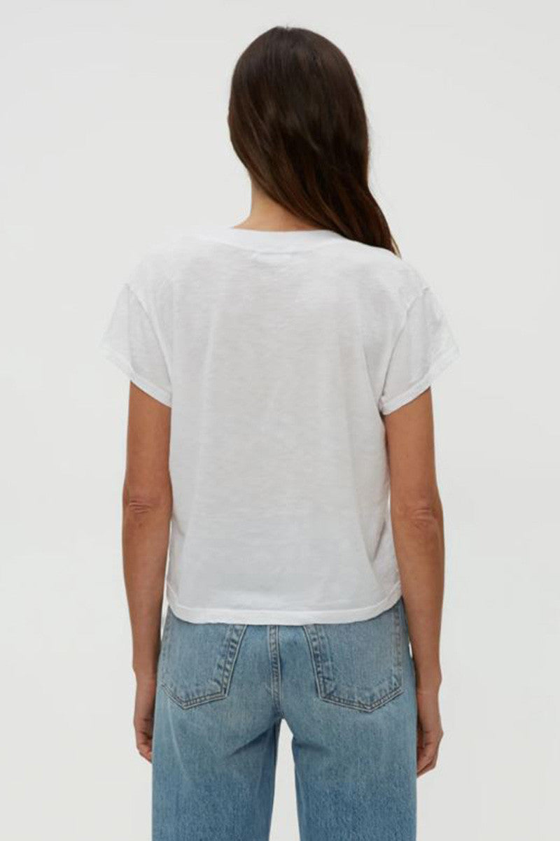 Harlan cropped vneck tee in white back  view