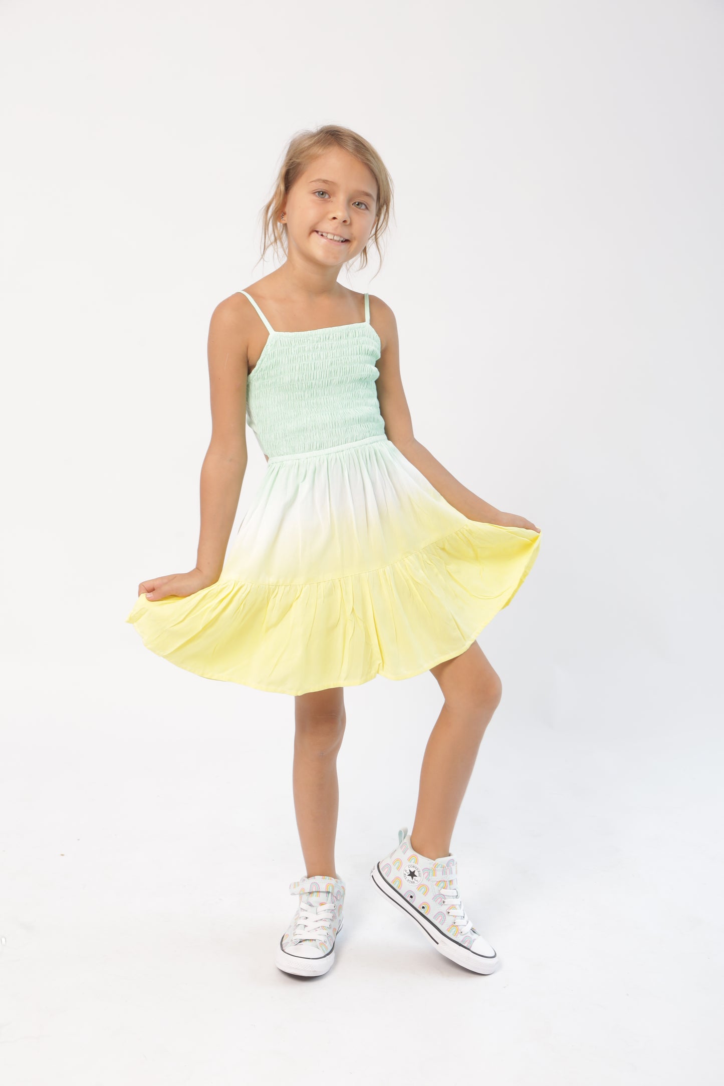 Smock dress in yellow dip dye