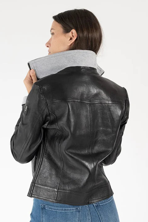 Lusan RF leather jacket in black back view