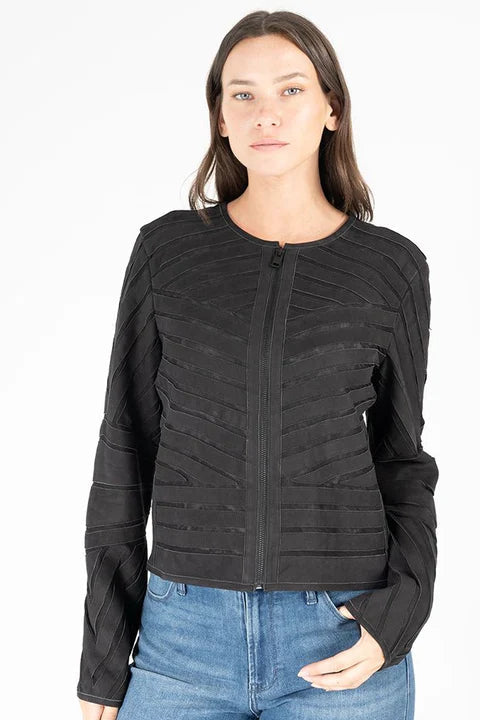 Yva RF leather jacket in black front view