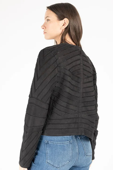 Yva RF leather jacket in black back view