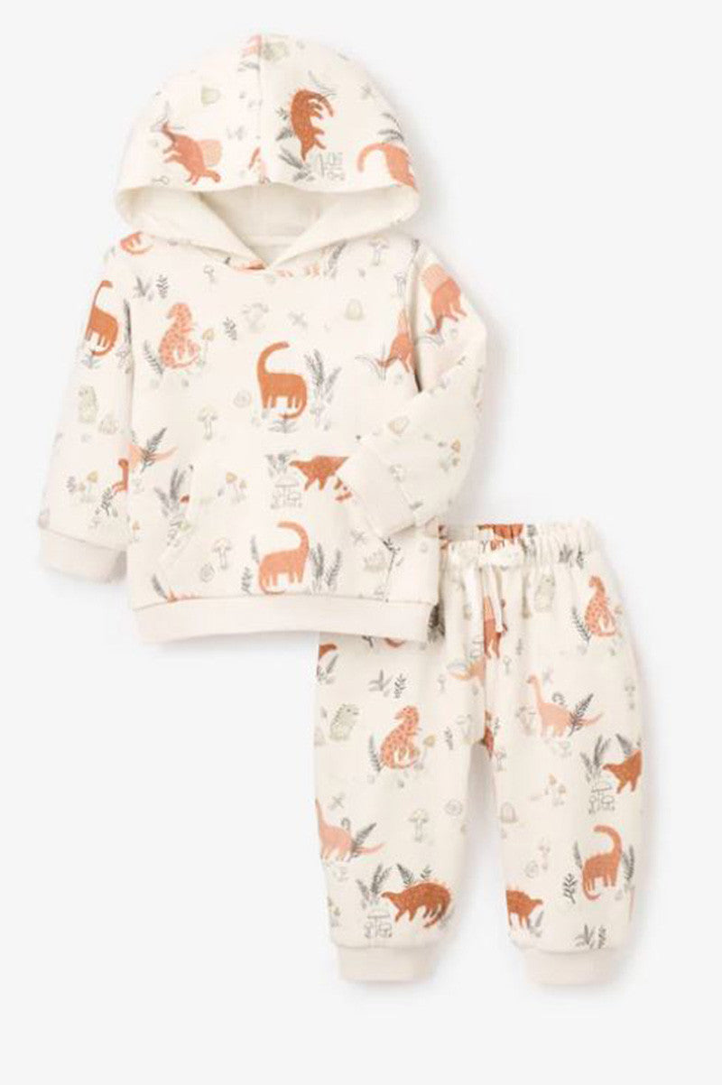 Dino fleece hoodie & jogger set in beige multi
