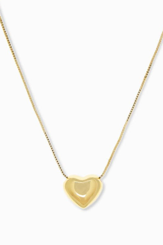 Puffy heart charm necklace gold