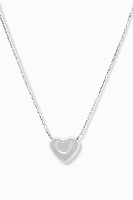 Puffy heart charm necklace silver