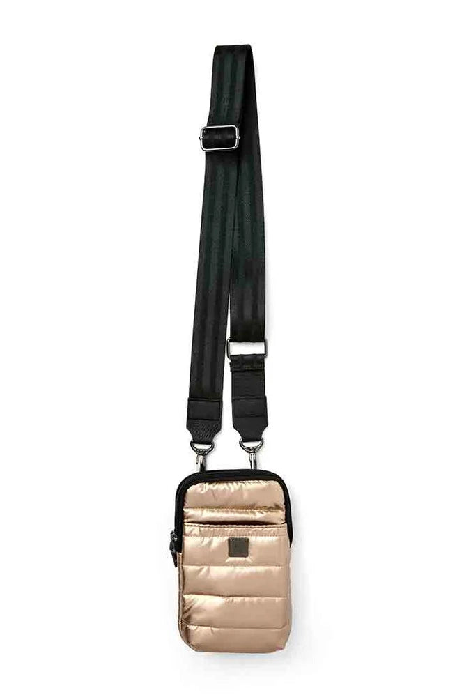 BUZZ ME BAG mini crossbody bag in pearl with quilted front and black straps