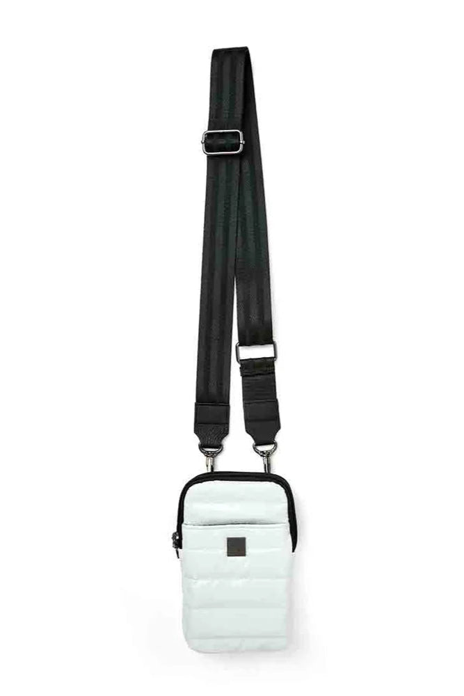 Buzz me bag in white patent front view