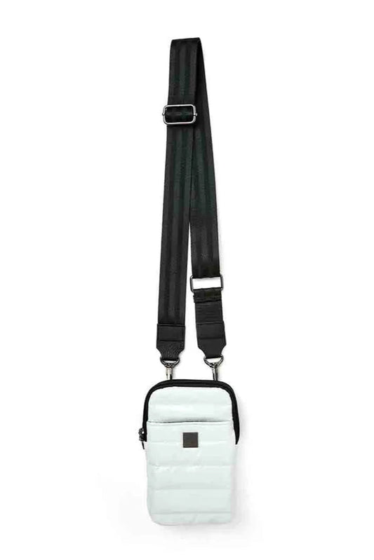 Buzz me bag in white patent front view