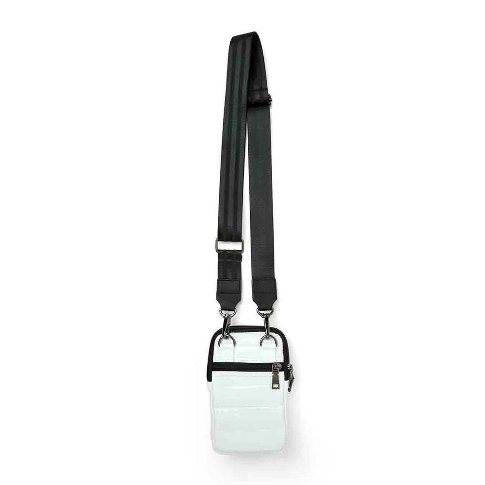 Buzz me bag in white patent back view