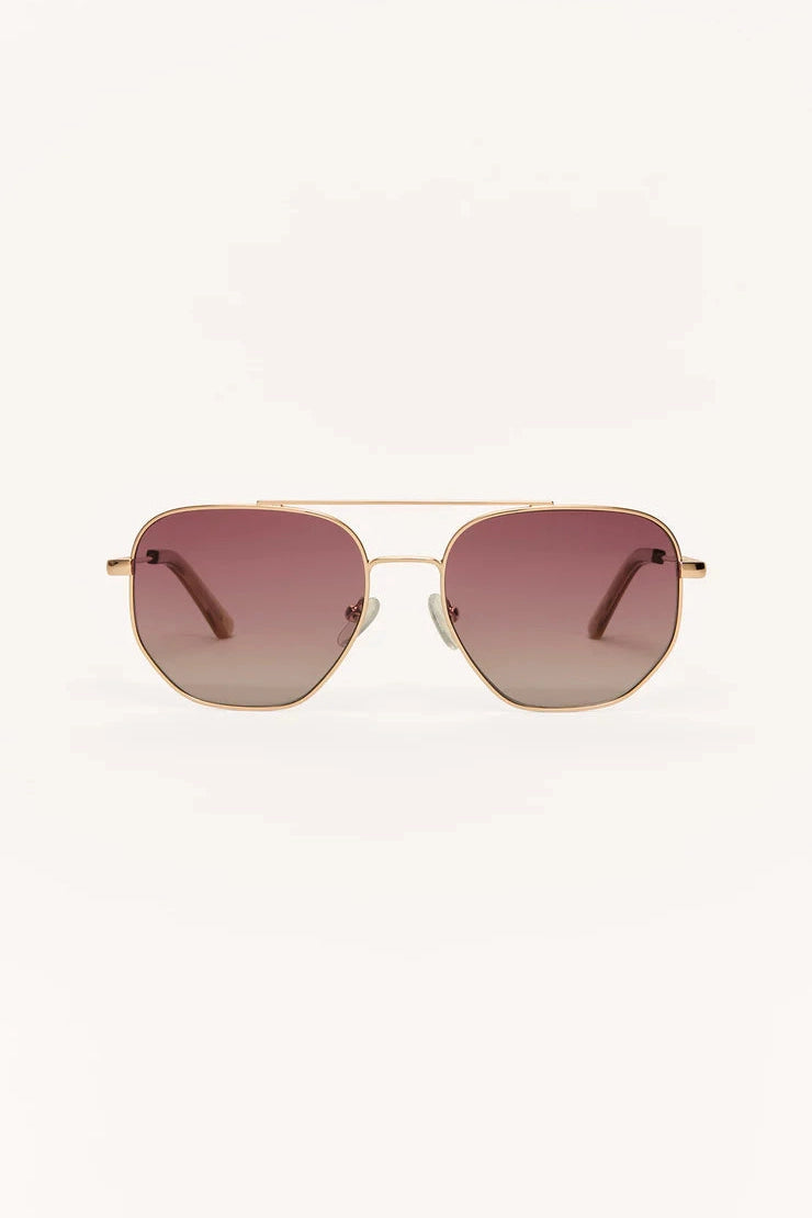 Satin gold metal aviator sunglasses with rose-tinted gradient polarized lenses