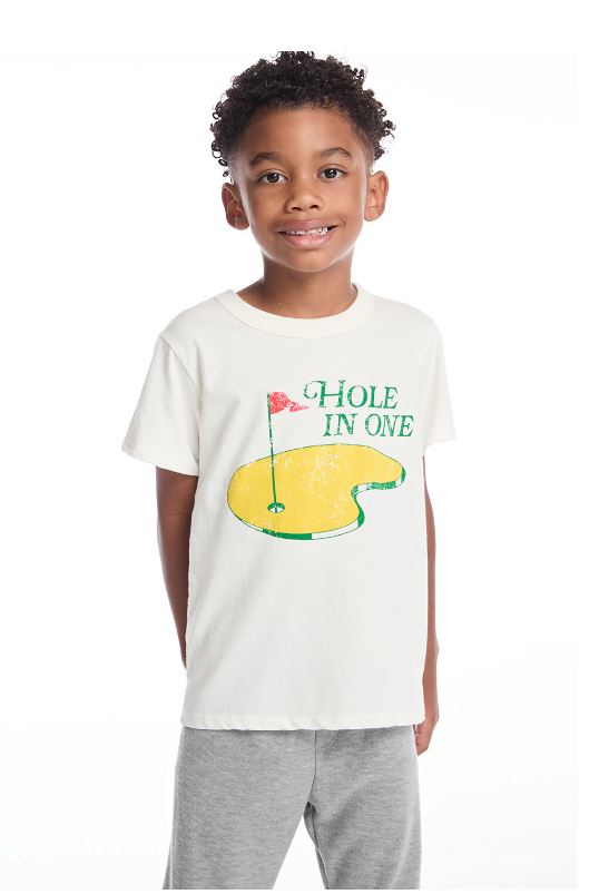 Hole in one tee in starry white front view