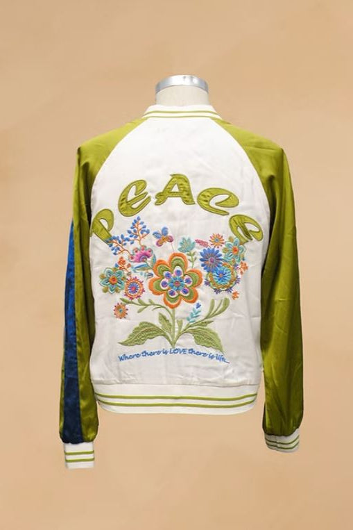 Retro floral peace reversible jacket back view
